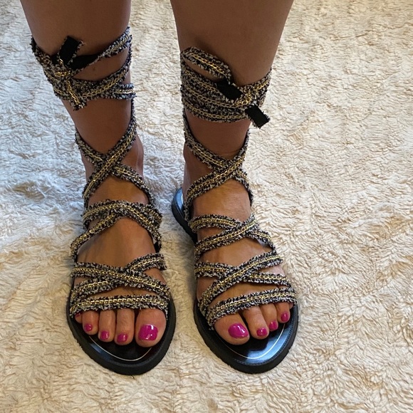 SOLD Zara Trafaluc Lace Up Chain Sandals - Picture 2 of 8